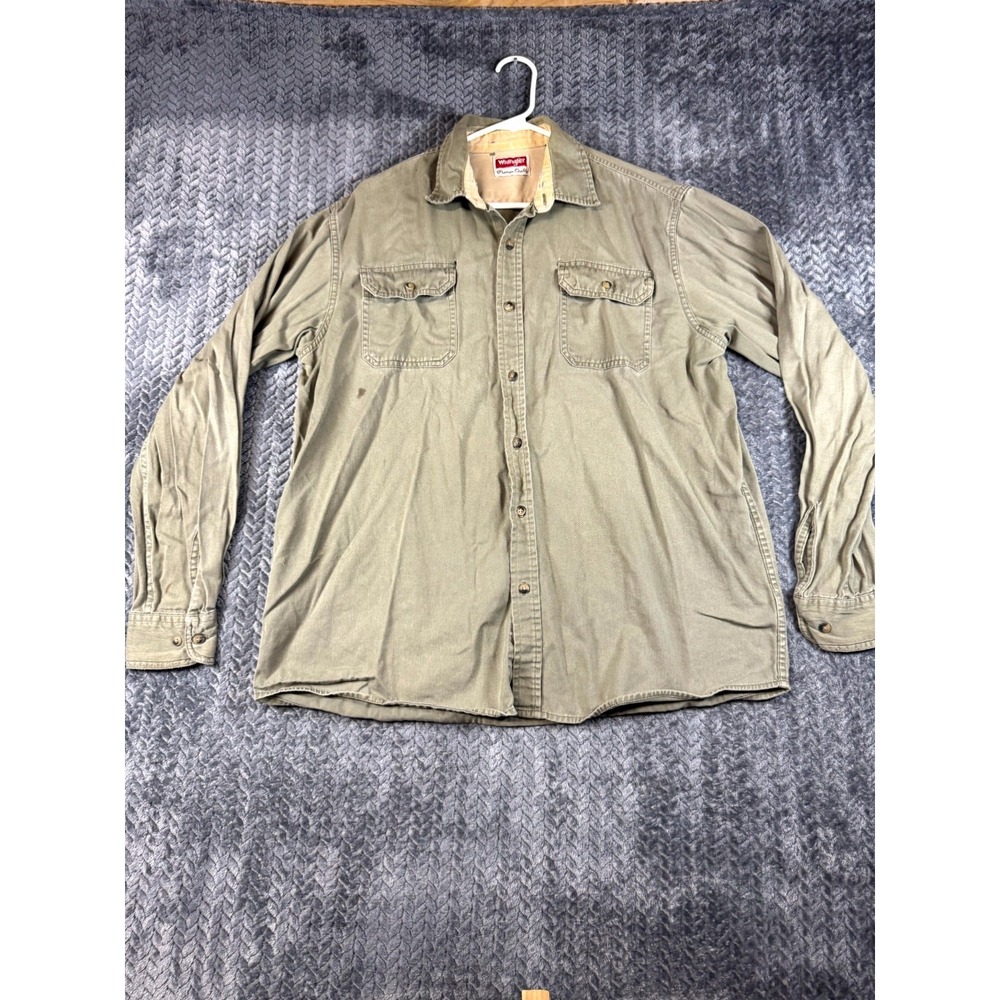 Wrangler Shirt Mens Large Green Premium Quality Cotton‎ Pleated Cowboy Button Up